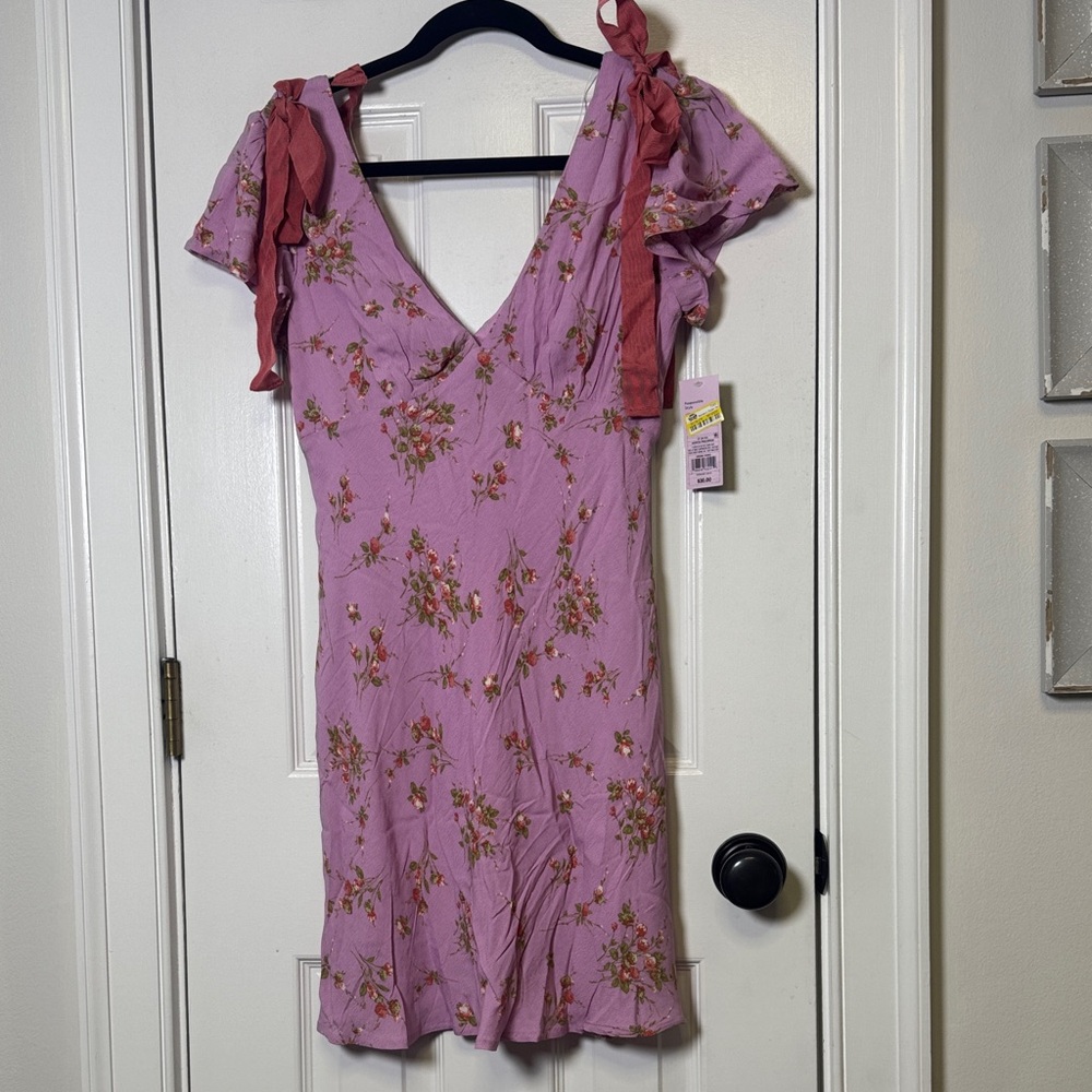 Wild Fable Pink Floral Tie Strap Mini Dress XS Cottagecore NWT - Picture 2 of 7